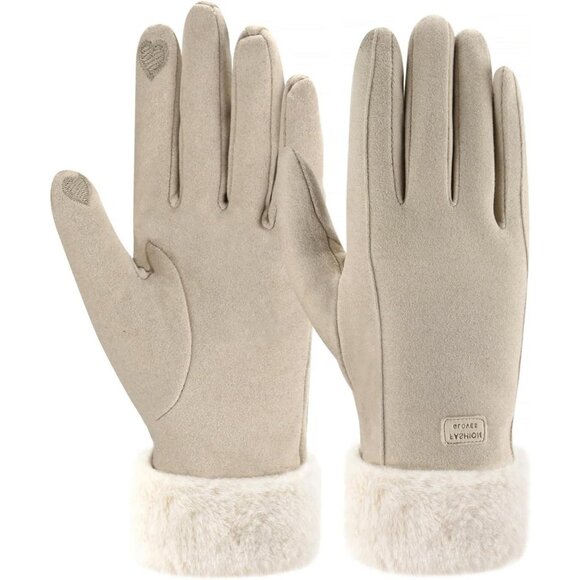Women's Tan Winter Warm Thermal Fleece Lined Touchscreen Texting Gloves